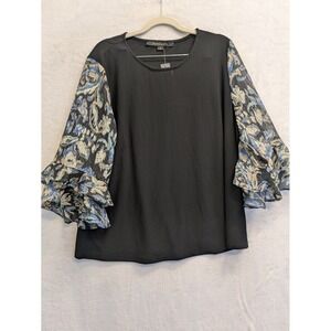 Cynthia Steffe Womens Black XL Ruffled Sleeve Color Rich Black Shirt‎ Top NWT